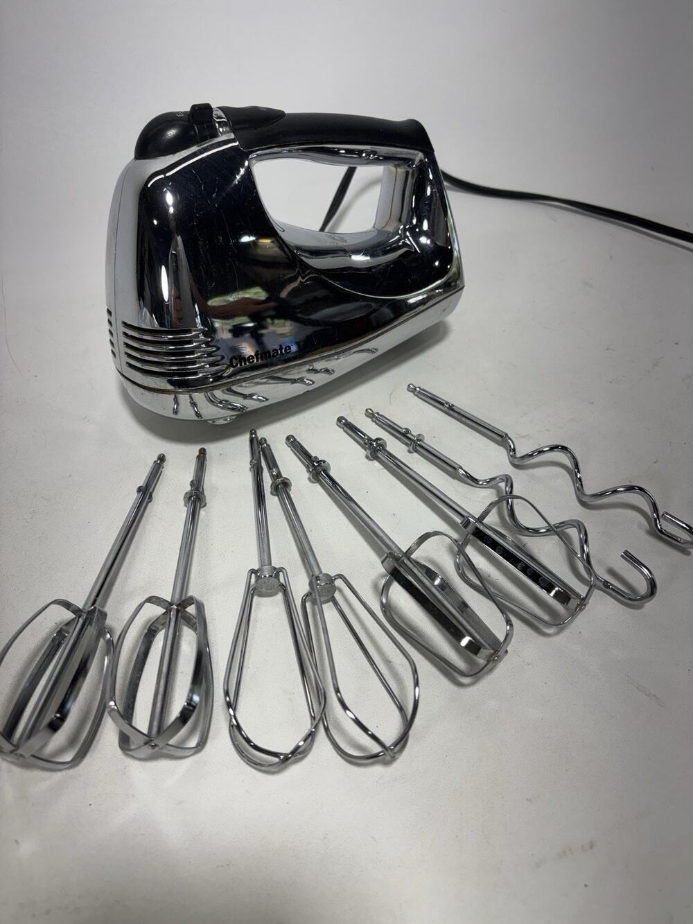 Chefmate Hand Mixer HM3000 200W Chrome w/ Attachments Beaters Dough Hooks